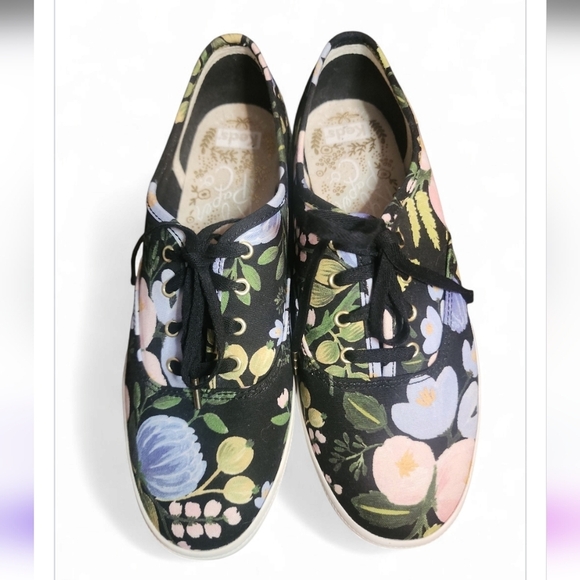 KEDS X RIFLE PAPER Company Botanical Champion Sneakers Women Size 7 Black Floral - Picture 7 of 9